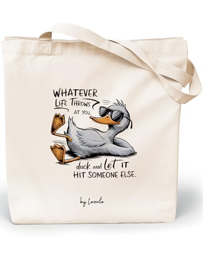 Loxato Bolsa Tote Bag Tela de Algodón con Frases Divertidas - Bolsa de Tela Grande y Reutilizable para Compras, Trabajo, Playa o Universidad - Diseño Aesthetic y Original 35x42x8 cm