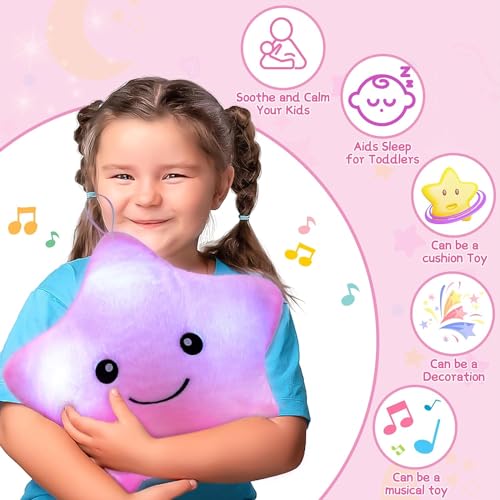 Image of Subao Sensory Toys for Kids,14 inch Toddler Pillow With Light & Music,Twinkle Plush Star Night Light Cushion Autism Sensory Toys for Toddlers Age 3 4 5 6 7 8 9 10,Birthday Xmas Easter Gifts for Girls Pink
