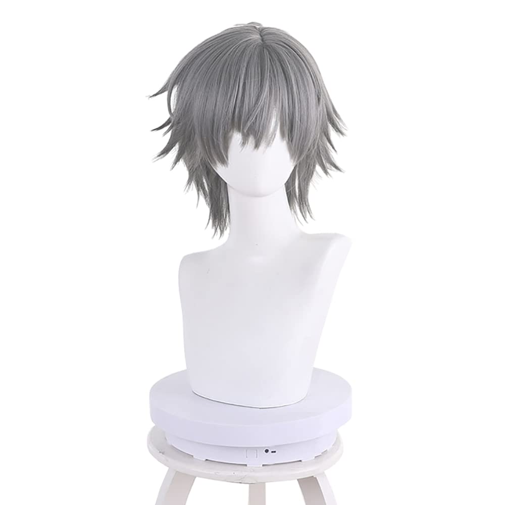 XiongXiongLe Grey Short Wig for Men Cosplay Male Upturned Short Hair Replacement Wig + Bangs for Adult Cos Anime Game Party Halloween Christmas