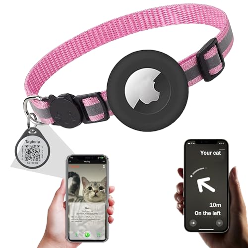 Smart ID tag&Airtag Cat Collar Breakaway with Bell,Reflective Kitten Collar with Apple Airtag Cat Collar Holder,Adjustable 7-12In,Safety Buckle for Girl Boy Cats,Pet Supplies,Accessories,Gifts(Pink)