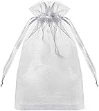 100PCS Premium Sheer Organza Bags, White Wedding Favor Bags with Drawstring, 4x6 inches Jewelry Gift Bags for Party, Jewelry, Festival, Makeup Organza Favor Bags,net gift bags,drawstring goody bags