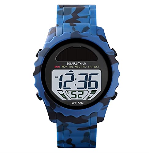 Gosasa Military Watch for Men Solar LED Sports Waterproof Watch Fashion Men Watches Outdoor Sports Multi-Function Digital Display Camouflage Watch, Blue camouflage, Sport (B09H6L77GJ) Amazon Price History, Amazon Price Tracker
