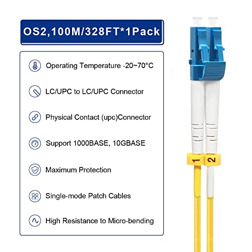 Image of FLYPROFiber- 100M /328ft OS2 Fiber Patch Cable LC to LC, Length Options: 0.2m-300m, 1G /10GB Single Mode Duplex 9 /125um SMF Fiber Optic Cable Cord LSZH 100Meter(328ft)