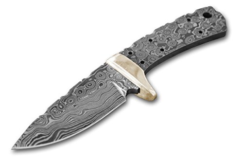 Whole Earth Supply Drop Point Damascus Knife Blank +Brass Finger Guard for Custom Making Knives Blade Blades Blanks Hunting