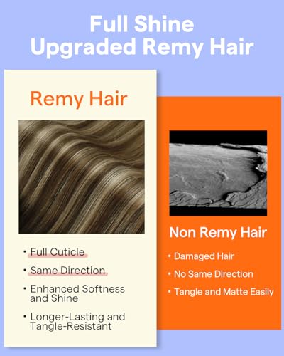 Image of Full Shine Human Hair Clip in Extensions, 20 Inch, Balayage | Dark Brown to Caramel Blonde, Human Hair Extensions Clip ins, for Women, 7 Pcs 120g