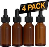 Nylea 4 Pack Essential Oil Dropper Bottles - Round Boston Empty Refillable Amber Bottle with Glass Dropper for Liquid Aromatherapy Fragrance Lot - (1/2 oz) 15ml