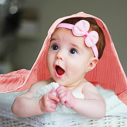 Image of Whaline 2 Pack Muslin Cotton Hooded Baby Bath Towel with Hat 32 x 32 Inch Large White Pink Soft Baby Towel Blanket for Babies Newborn Gift Baby Shower Supplies