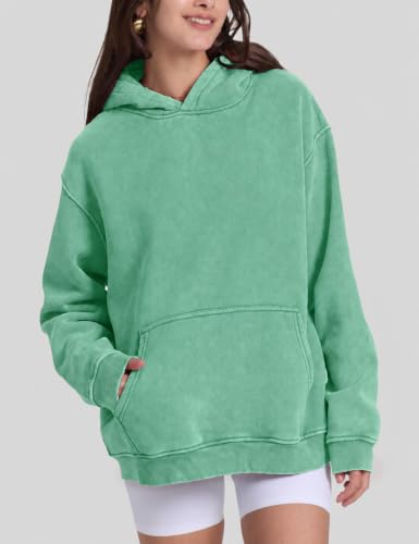 Image of FAIABLE Womens Oversized Acid Wash Hoodie Unisex Heavyweight Fleece Cotton Hoodies Vintage Washed Sweatshirt for Women