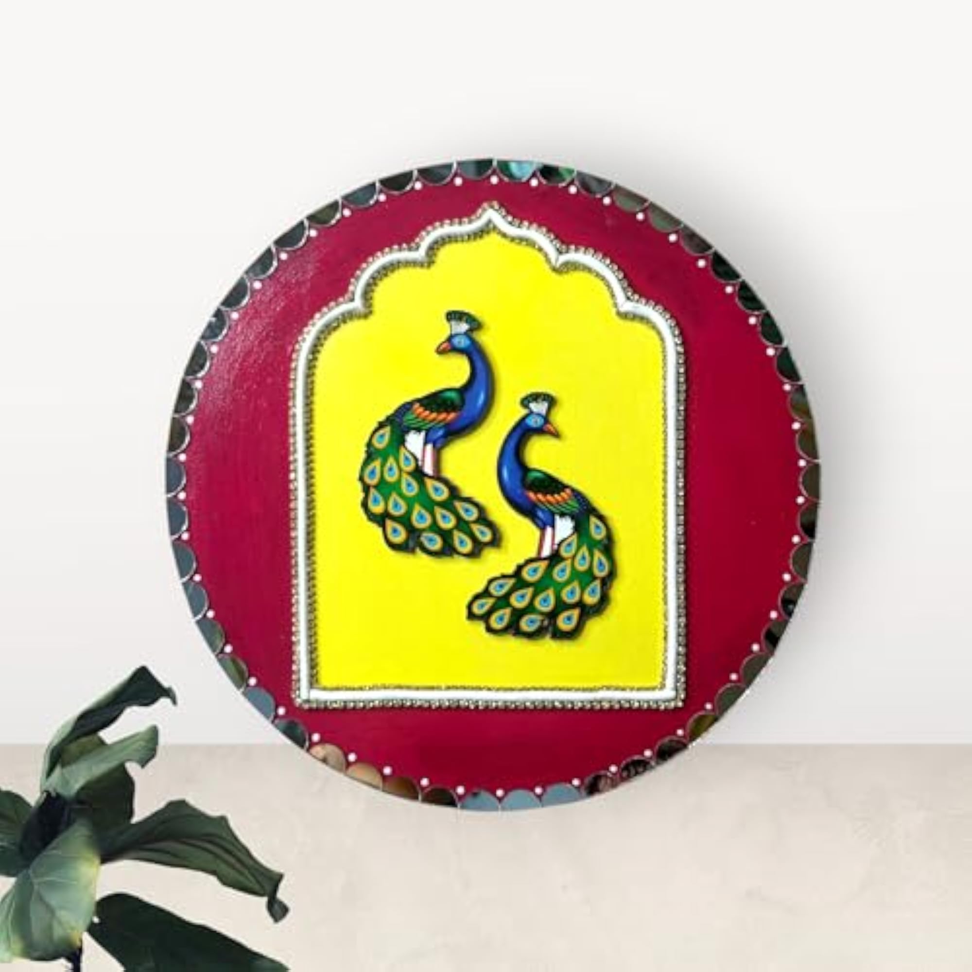 Handcrafted Peacock Wall Decor, Round MDF Hanging