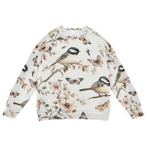 JUNZAN Aesthetic Black-capped Chickadee Birds Kids Girls Sweatshirt Hoodie Fleece Fall Tops Shirts Party 4T
