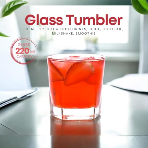 Image of Yera Desire Glass Tumbler | for Juice,Water,Cool Drinks | Mugs for Juice | 220ml, Set of 6, Transparent Clear Glass