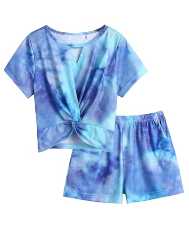 Arshiner Niñas Batik Ropa Niños Conjuntos de Manga Corta Camisetas con Pantalones Cortos Conjuntos Deportes Ocio Moda Tie-dye Verano Ropa Conjunto para Niñas 6 años