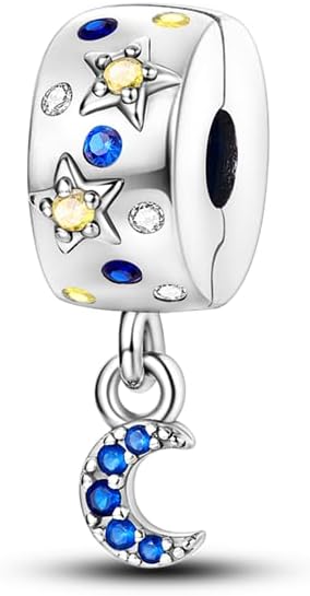 Clip Spacer Charm for Bracelet 925 Sterling Silver Star Moon Pave Cubic Zirconia Clip Lock Stopper Bead Charm Gift for Women