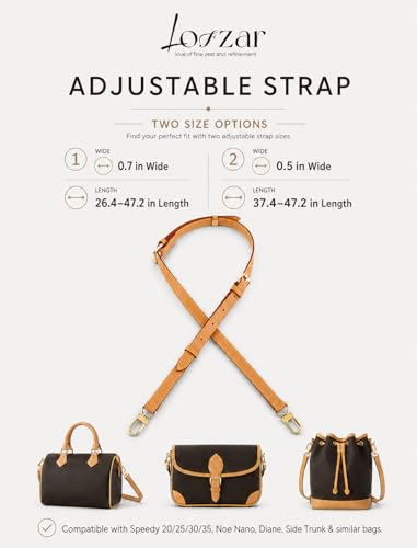 Image of Adjustable Length Vachetta Leather Replacement Bag Strap, Fits Speedy Nano /20 /25 /30 /35 Boulogne and More