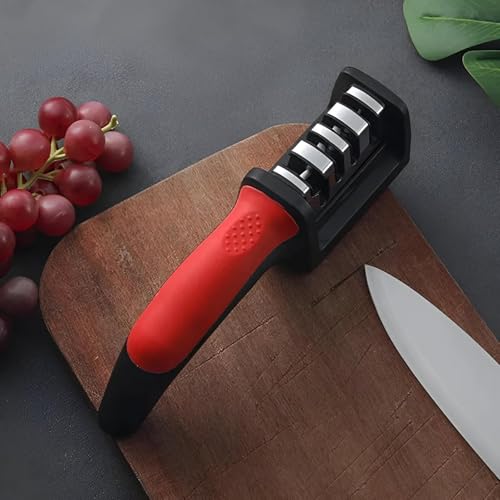 Image of Professional Kitchen Knife Sharpener with 3-Stage Sharpening System, Ergonomic Red Handle, Black (1, 4-Stage)
