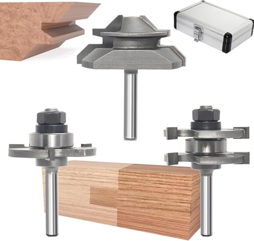 Akylin 3Pc Tongue and Groove Router Bit Set 1/4 Shank,45 Degree Lock Miter Bit,3 Teeth T Shape Glue