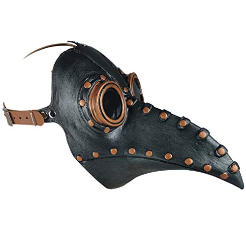 KESYOO – Máscara de bico medieval de couro sintético para o Dia das Bruxas, Pregos de cobre preto, 3