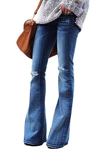 GALMINT Women's Wide Leg Bootcut Bell Bottom Palazzo Cowboy Flared Denim Pants Jeans