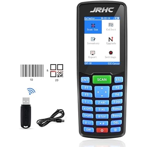JRHC Wireless Barcode Scanner 2D, Inventory Scanner & Data Collector Portable Data Terminal Inventory Device with Long Transmission Distance 2.4G Wireless Bar Code Reader with 2.8" LCD Screen Cover