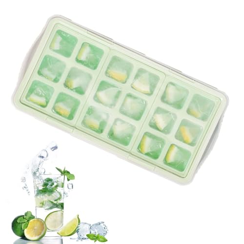 Silicone Ice Cube Tray with Lid, Easy to Remove Tray, Ice Trays for Freezer Easy Release, & Tray Ice Cube Moulds, Parties, Drinks, Cocktails Liquid Frozen (Green)