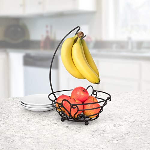 Spectrum Diversified Patrice Tree & Basket, Hanger & Fruit Basket Produce Saver Banana Holder & Open Wire Fruit Bowl For Traditional Kitchen Counter & Dining Table, Medium, Black #TOP1