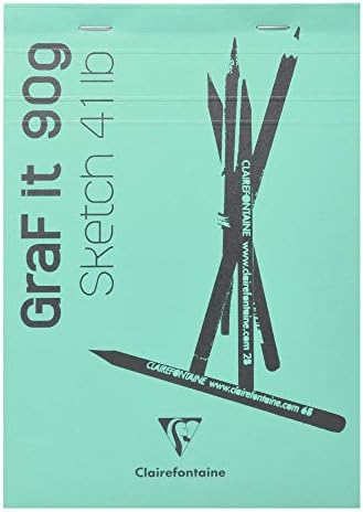 Clairefontaine - Ref 96733C - Graf It White Glued Sketch Pad (80 Sheets) - A6 Size, 90gsm Drawing Paper, Turquoise Cover, Microperforated Sheets, Top Glued