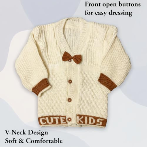 Image of Baby Unisex New Born Baby Boys Girls Soft Comfortable Trendy Woolen Round Neck Stripe Sweater Set with Payjami, Cap and Pair of Booties for Toddlers