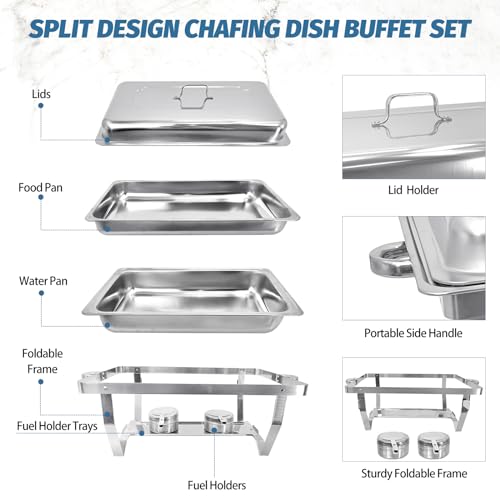 Evgtti CHAFING DISHES 8 Quart Full Size Chafing Dish Buffet Set Silver Rectangular Catering Chafer Warmer thumb #2