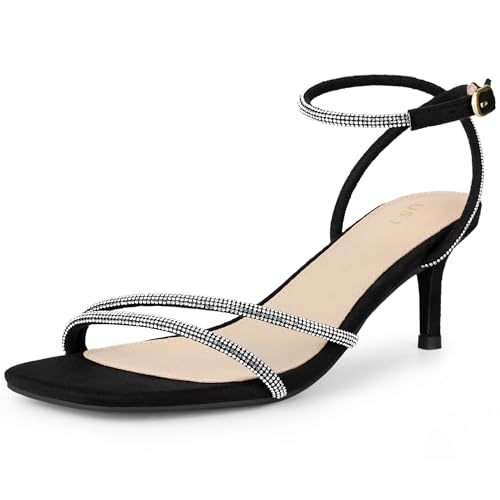 Perphy Squared Toe Rhinestone Kitten Heels Sandals for Women