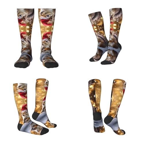 ZGHQHCDRH Christmas Squirrel Print Adult Stockings Fashionable Contrast Color Design, Stretchy Comfort Fit For Sizes 36-45