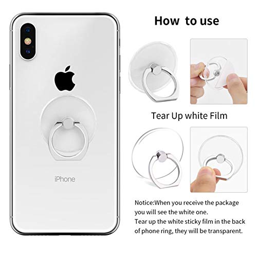 Cell Phone Ring Holder Stand Transparent Finger Grip Loop 360 Degree Rotation Finger Ring Stand (Black Sliver Gold Rose Gold (Round)) #TOP5