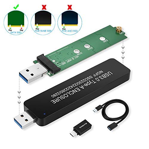 ELUTENG M.2 SSD Enclosure, Aluminium NGFF SSD to USB 3.0 Adapter, USB to M2 SATA Based B Key Solid State Drive Reader with Cap Protection, Use as Portable SSD Support M2 2230 2242 2260 2280