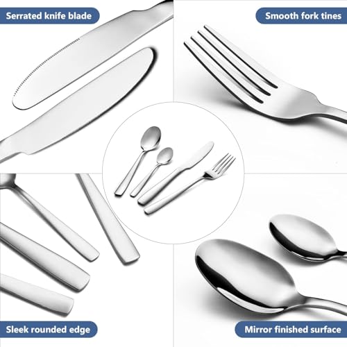 Image of aDai Premium Cutlery Set | Stainless Steel Tableware | Mirror Finish | Includes Spoon Fork Knife & Teaspoon | Elegant Flatware Set for Dining, Parties & Gifting (Silver, Set of 40)