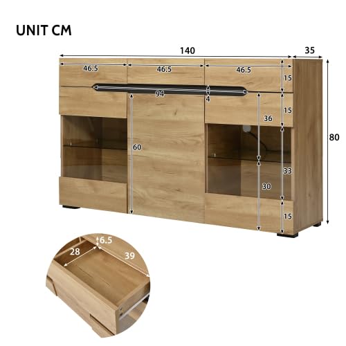 Credenza Moderna Color Legno Massello con Mobile da Ingresso A LED, Mobile da Soggiorno con Ampio Spazio di Archiviazione, Adatto A Casa E Ufficio