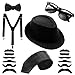 Produktbild Aneco Mafia Kostüm Set Al Capone Hut Krawatte Hosenträger Schnurrbart Sonnenbrillen,20er Jahre Party Kostüum im Gangster Zuhälter-Look