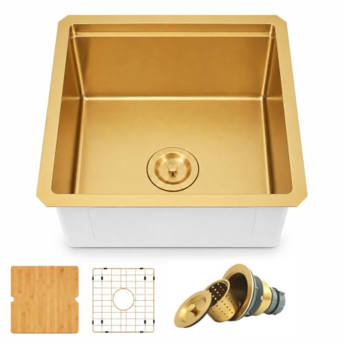 Image of Lonsince Gold Bar Sink Undermount,Small Bar & Prep Sinks,16 gauge Stainless Steel Bar Sink with Workstation for Wet Bar Area (18" X 18")
