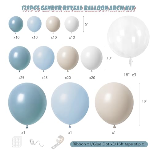Image of Dusty Blue Balloons Garland Arch Kit 139Pcs Fog Blue White Sand Balloons for Baby Shower Birthday Bear Theme Wedding Bride Anniversary Gender Reveal Party Decorations for Boy Girl Adult