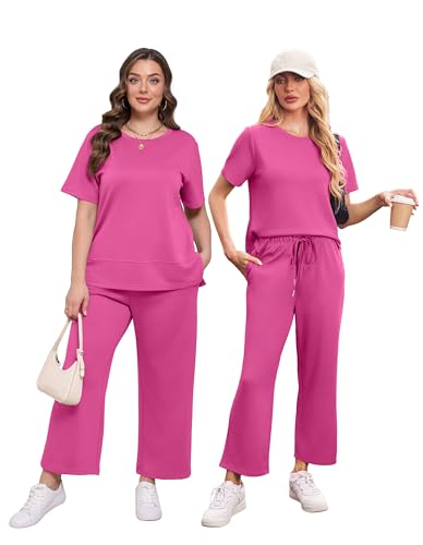 Image of XIEERDUO Women's Side Slit Lounge Sets 2026 Fashion 2 Piece Travel Outfits Cozy Loungewear Wide Leg Tracksuits S-3XL
