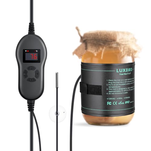 Image of LUXBIRD Kombucha Heating Wrap with Temperature Controller, Hook-and-Loop Fastener, IP67 Waterproof PVC, Real-time Temperature Monitor, for 1 to 2 Gallons Glass Vessels