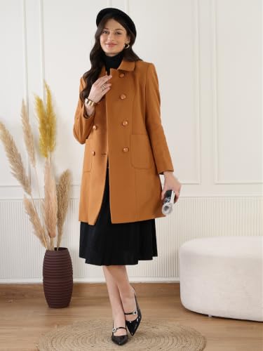 Image of CHKOKKO Women Classic Long Winter Coat Double Breasted | Knee Length Design with a Sophisticated Spread Collar and Convenient Front Pockets for All Occasions