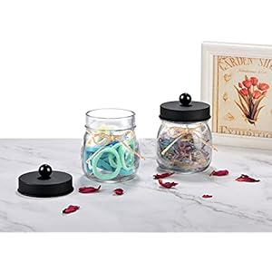 SheeChung 4 Pack Apothecary Jars with Lids, Bathroom Organizers and Storage, Qtip Holders Set, Bathroom Decor, Small Mason Jars for Q-tips, Cottons, Floss, Balls, Cotton Swabs-Black SheeChung 4 Pack Apothecary Jars with Lids Bathroom Organizers and Storage Qtip Holders Set Bathroom Decor Small Mason Jars for Q tips Cottons Floss Balls Cotton Swabs Black