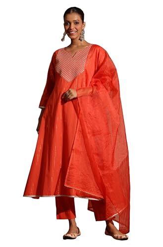 Kurta brodé Janasya en coton orange XL pour vos fêtes d'été