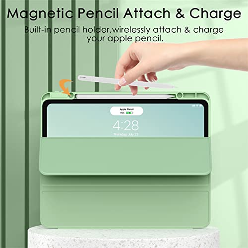 Soke Ultra Hybrid Case For Ipad Pro 12.9 Inch (6Th/5Th/4Th/3Rd Generation, 2022/2021/2020/2018) - Pencil Holder + Auto Sleep/Wake + Camera Protection, Transparent Shockproof Back Cover, Matcha Green #TOP3