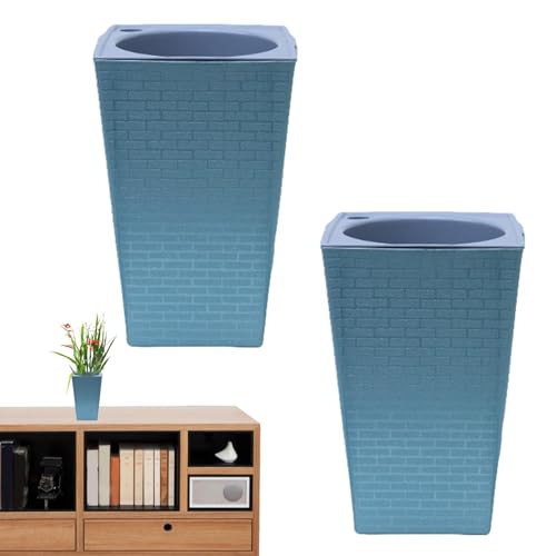 Maceteros Altos para Exteriores – Paquete de 2 maceteros Altos con de riego automático | Maceta de Interior Cuadrada Alta con asa, riego automático, Multifuncional