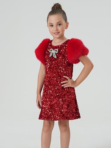 2Bunnies Girls Velvet Sequin Shimmer Sparkle Feather Faux Fur Birthday Christmas New Year Holiday Party Dress2