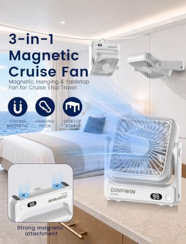 Image of Magnetic Cruise Approved Fan, 5000mAh Ultra-Slim Travel Fan Rechargeable, 4-Speed, Hook Design, Portable Fan for Cruise Ship Cabin, Bedroom Sleeping, Camping, Travel & Cruise Essentials 2026