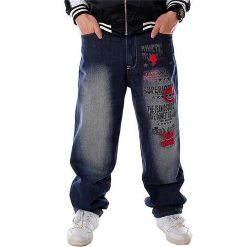 LUOBANIU Men's Y2K Hip Hop Style Baggy Jeans Denim Loose Fit Vintage Embroidered Dance Skateboard Pants 6002 38