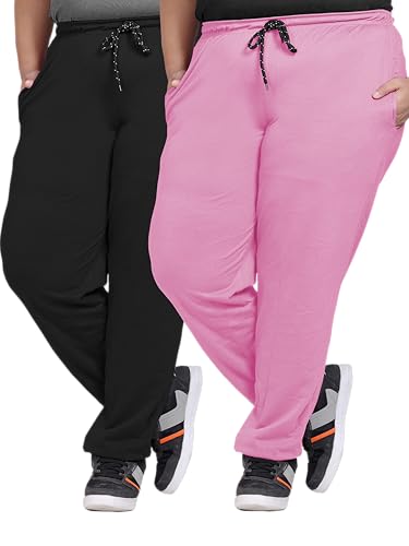 Image of Elite soul Womens Regular Fit Cotton Track Pants | Casual & Sports Trousers | Plus Size Bottoms for Lounge, Gym & Night Wear | Sizes XL, 2XL, 3XL, 4XL, 5XL