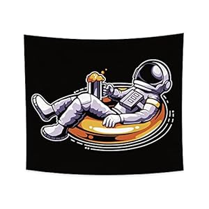 YongFoto 150x130cm Astronaut Wandtapijt, Cool Spaceman Wandtapijten Hand schilderij kosmonaut tekening gele reddingsboei…