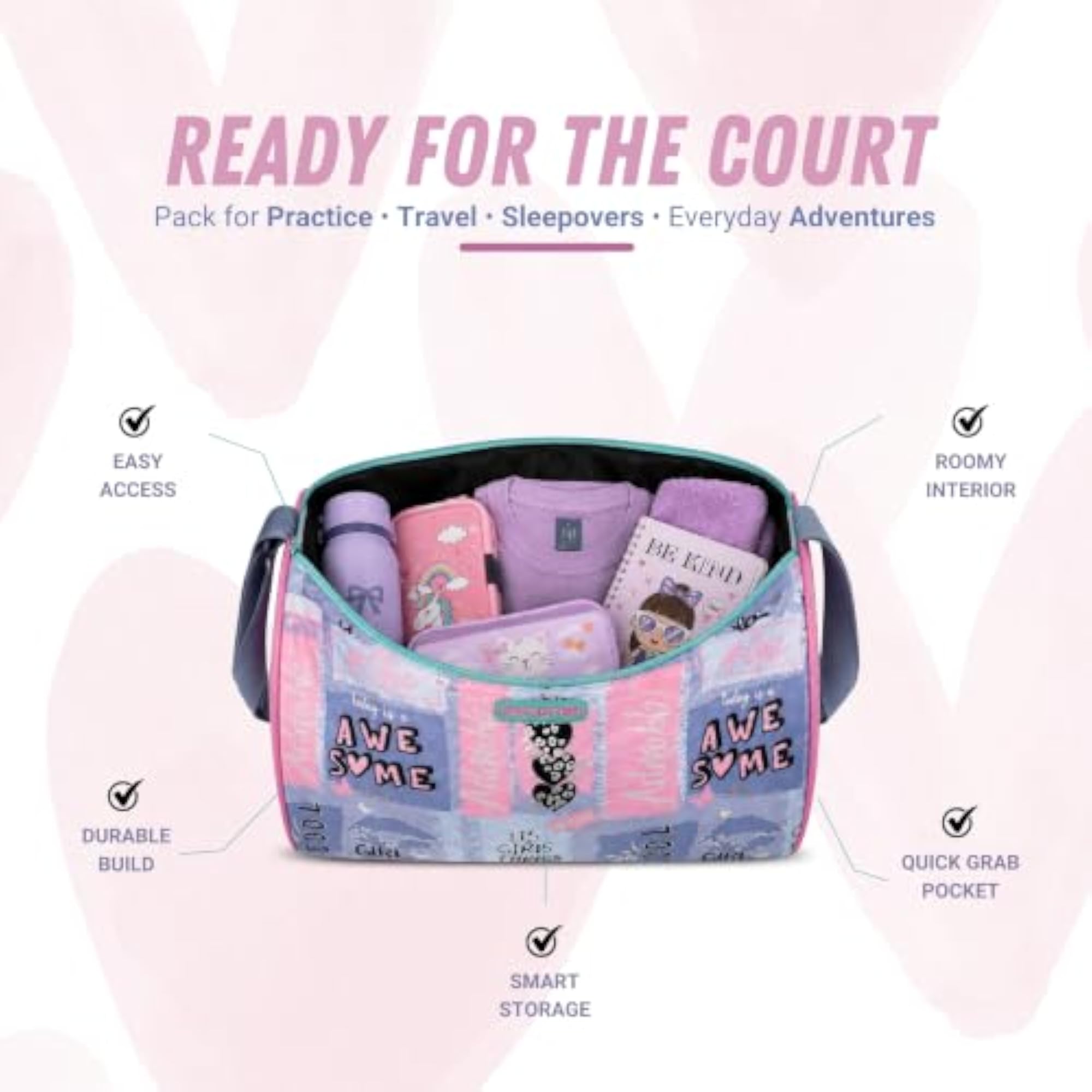 Kids Cool Blue Duffle Bag, 15L Capacity for Girls